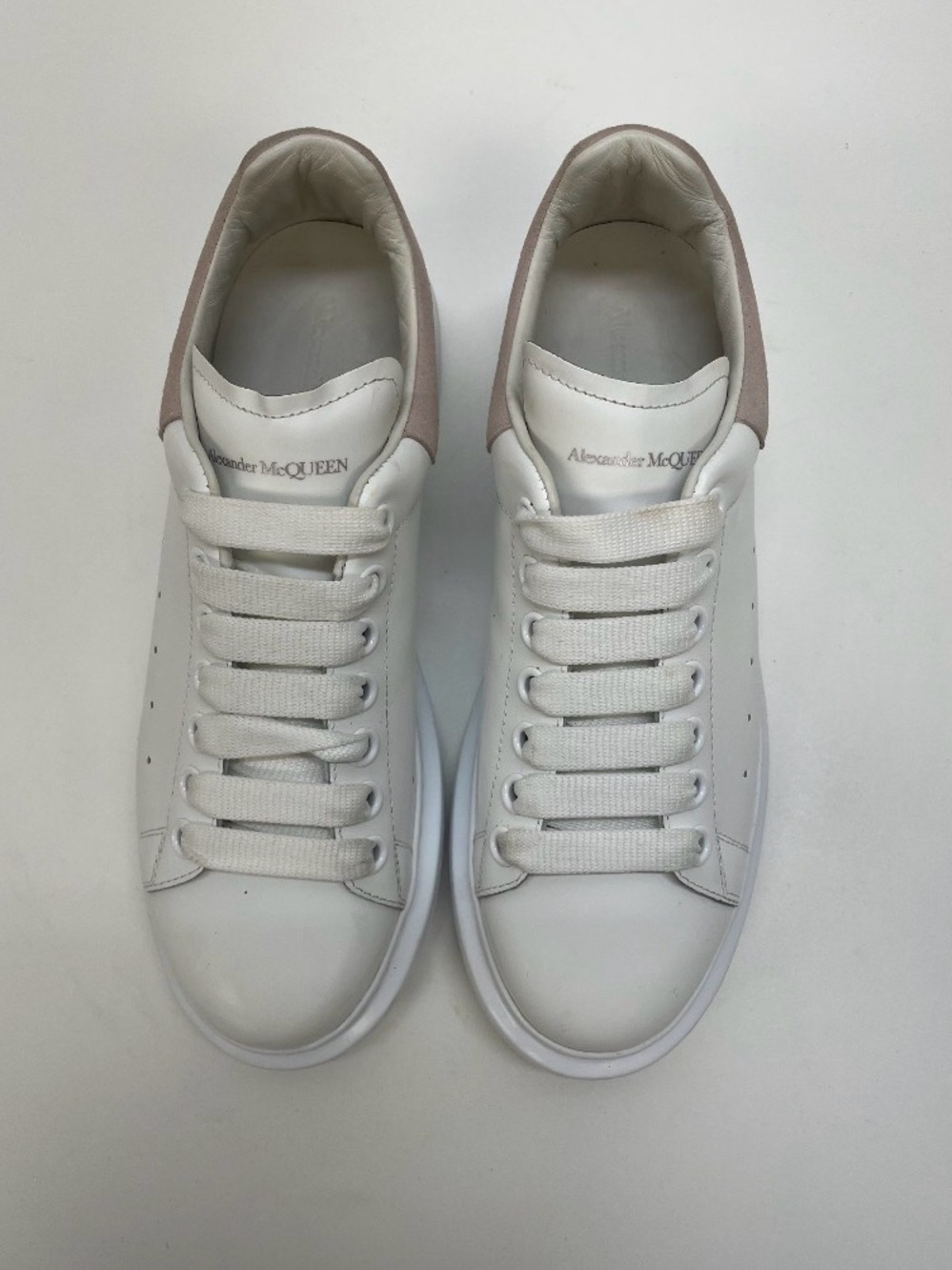 Alexander McQueen White Leather Sneakers with Blush Heel Tab size 9